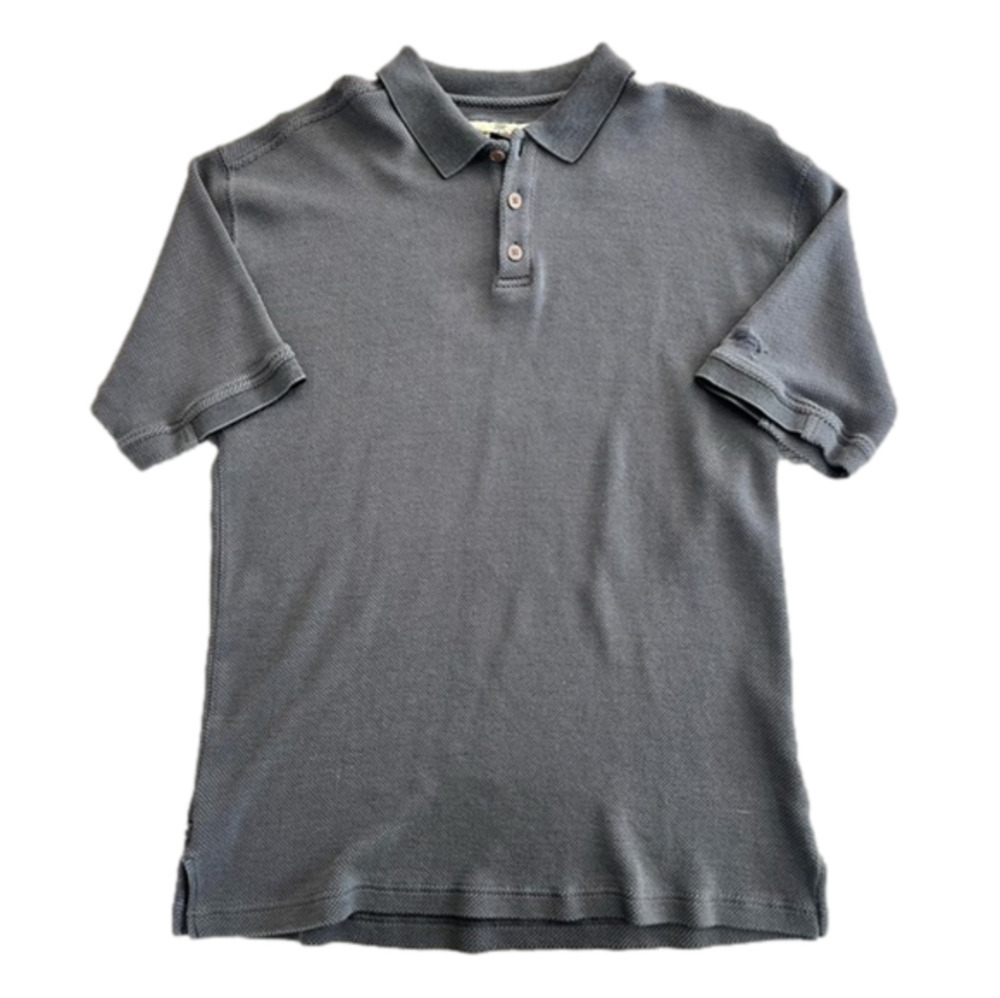 Tommy Bahamas Grey Waffle Knit Short Sleeve Polo with Brown Buttons Size Large